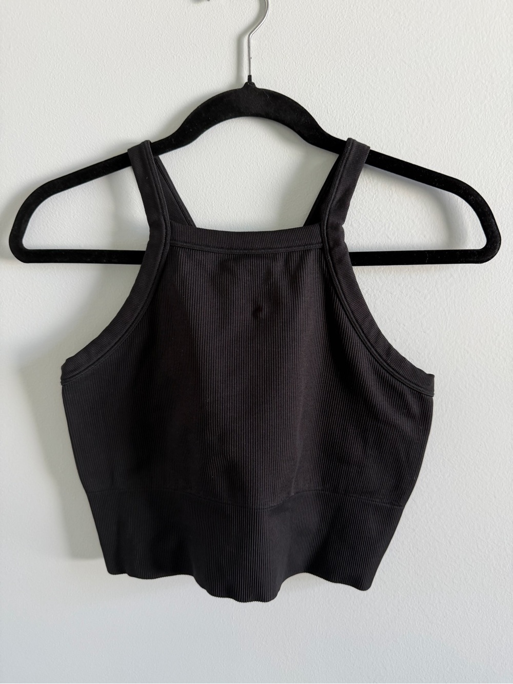 Athleta Black Ribbed Square-Neck Crop Tank